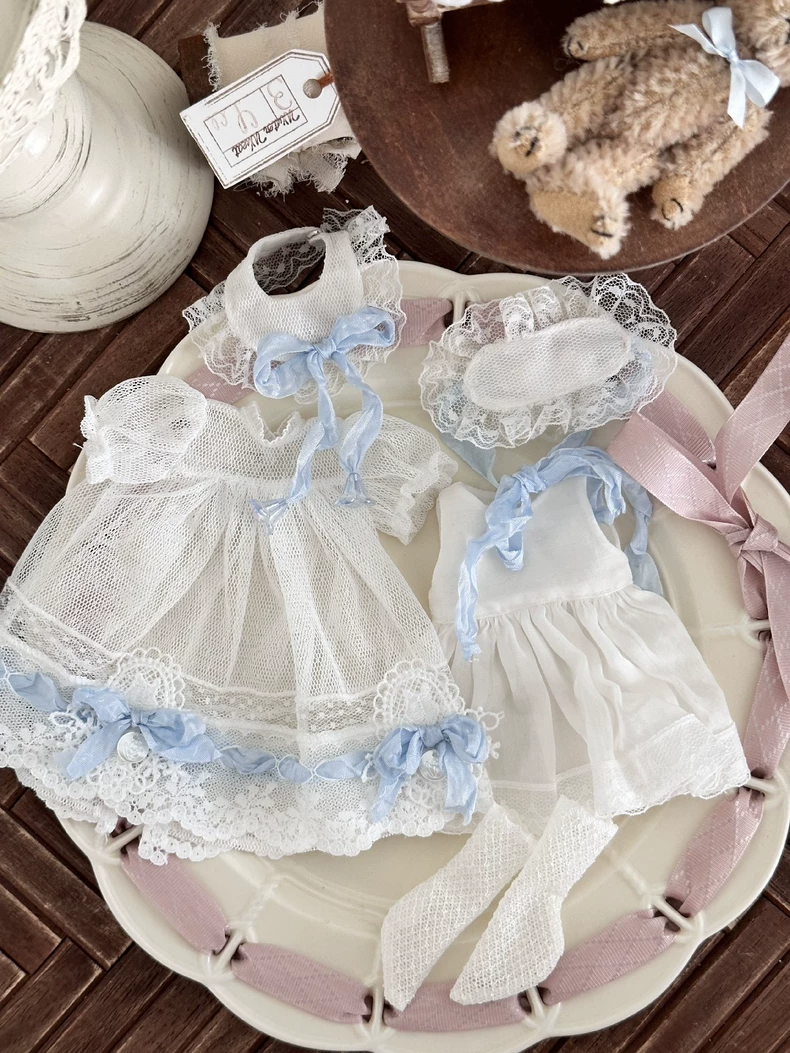 Elegant 1/6 BJD Doll Outfit: Lace & Net Dress Set in Pink & Blue – Adjustable & Luxe - Image 9