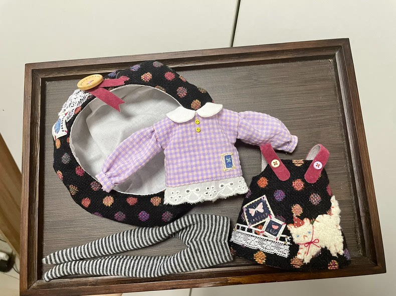Whimsical Blythe Doll Outfit: Playful Feline Elegance in Deep Purple Polka Dots - Image 6