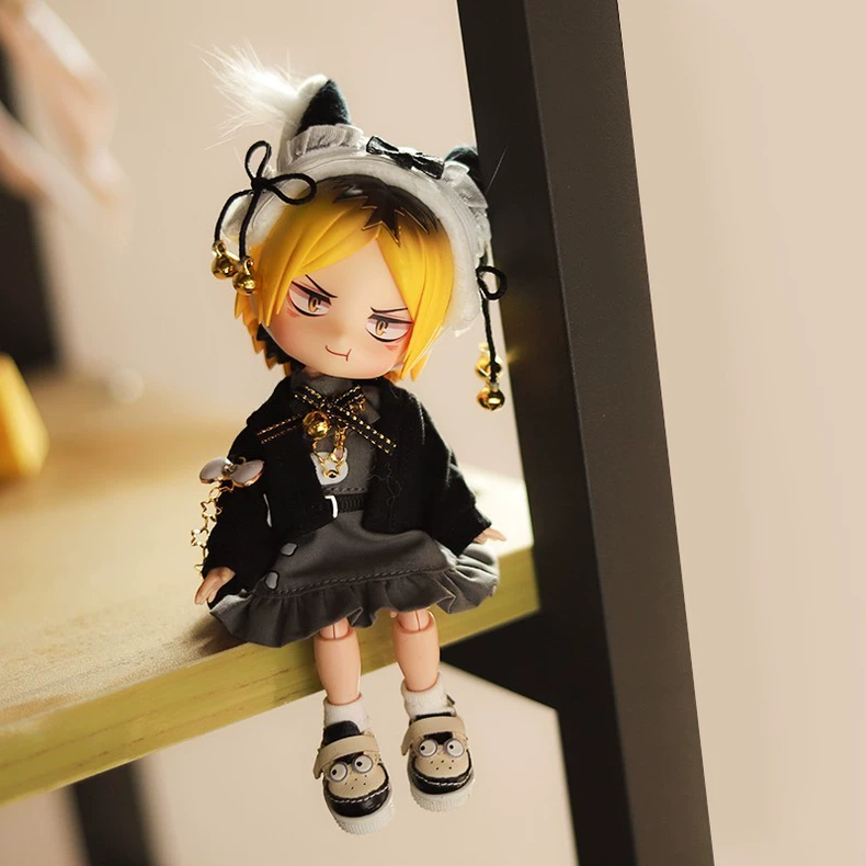 Luxury OB11 Doll Outfit: Black & Gray Elegance with Metallic Accents - Image 2