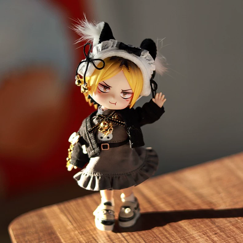 Luxury OB11 Doll Outfit: Black & Gray Elegance with Metallic Accents - Image 5