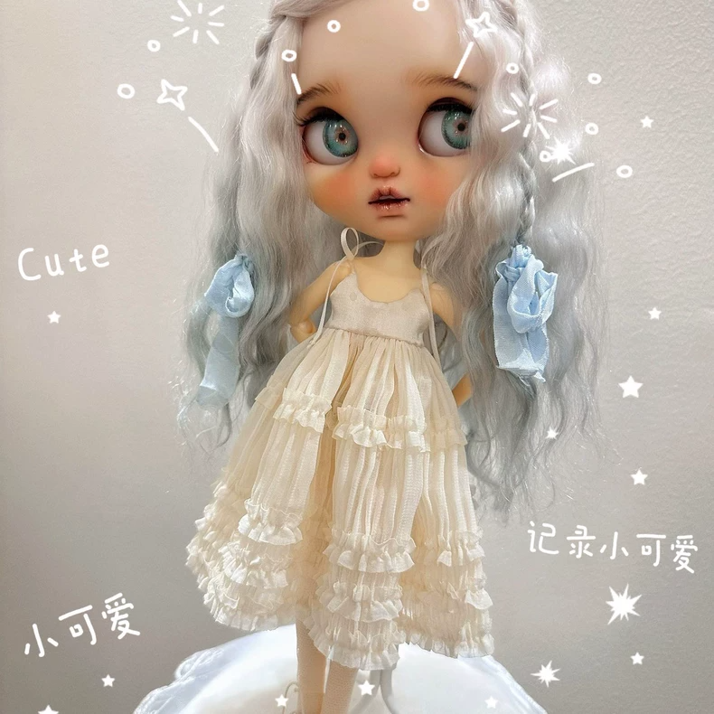 Charming Blythe Doll Field Ensemble: Elegant Satin Dress with Silk Ribbons for ob22 & ob24 Dolls - Image 1