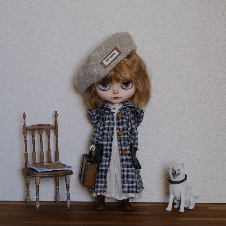 Vintage Plaid BLYTHE Doll Outfit: Navy Beret & Dress Set - Premium Quality Collector's Ensemble - Image 8
