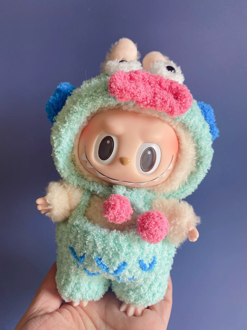 Whimsical Labubu Plush Outfit: Pastel Mint & Pom-Pom Hood for POP MART Blind Box Collectibles - Image 1