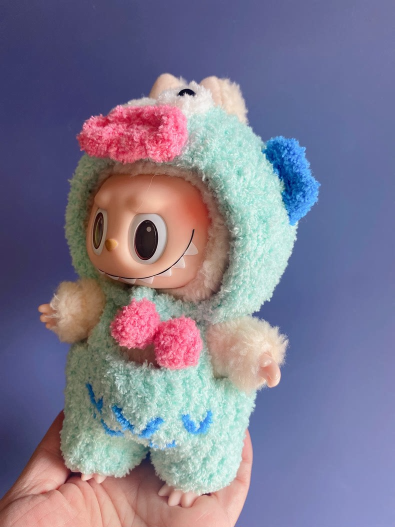 Whimsical Labubu Plush Outfit: Pastel Mint & Pom-Pom Hood for POP MART Blind Box Collectibles - Image 2