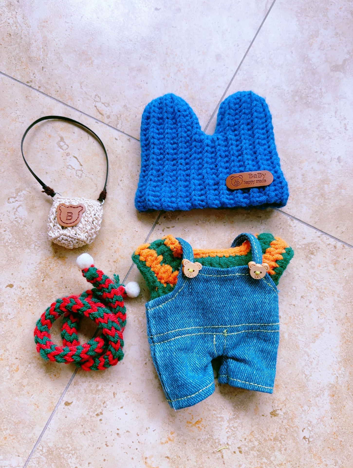 Adorable Handmade Labubu Outfit – Customizable Knit Sweater & Denim Overalls – Perfect Fit for Collectors! - Image 2