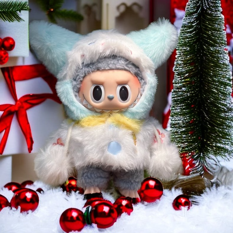 Festive LABUBU Doll Christmas Outfit – Cozy Cat Hat & Plush Attire for Holiday Joy - Image 1