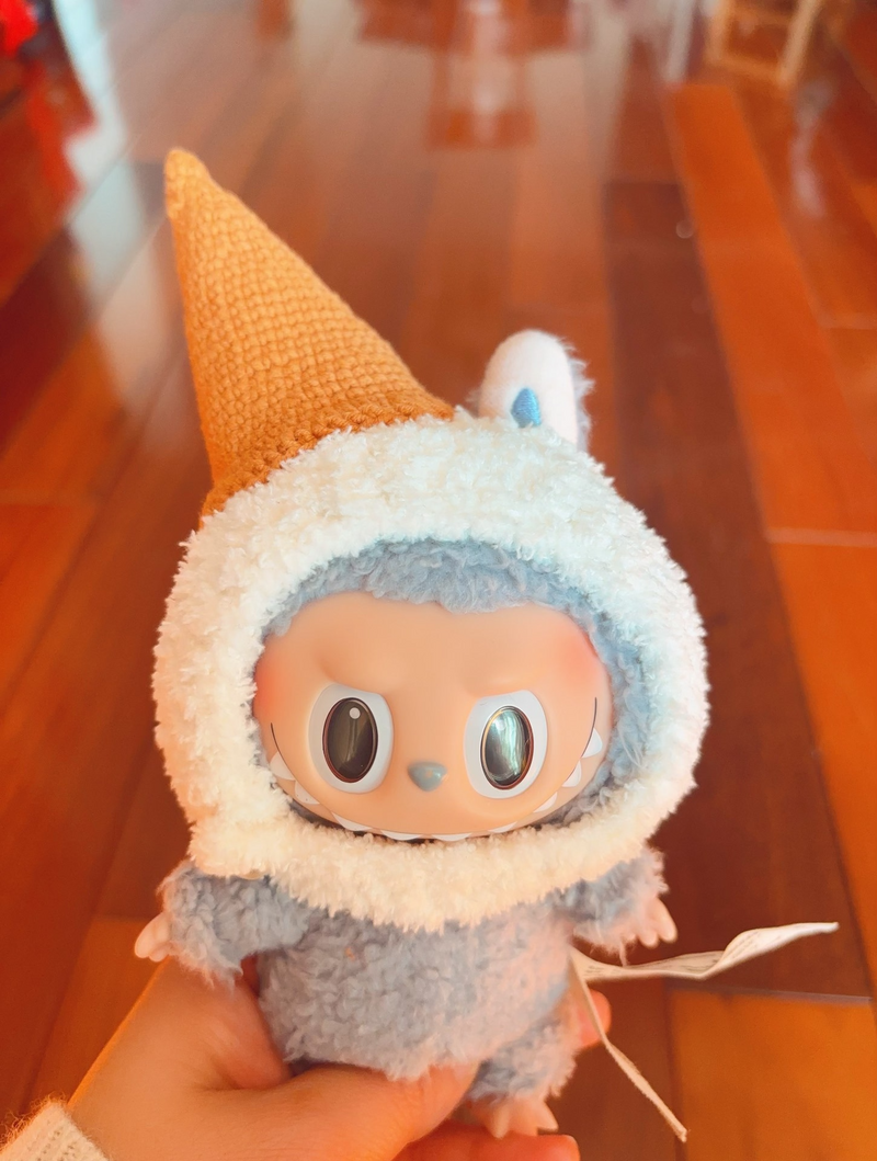 Whimsical LABUBU Outfit: Cozy Knit Hat, Vibrant Scarf, Denim Overalls & Adorable Bear Bag - Image 4