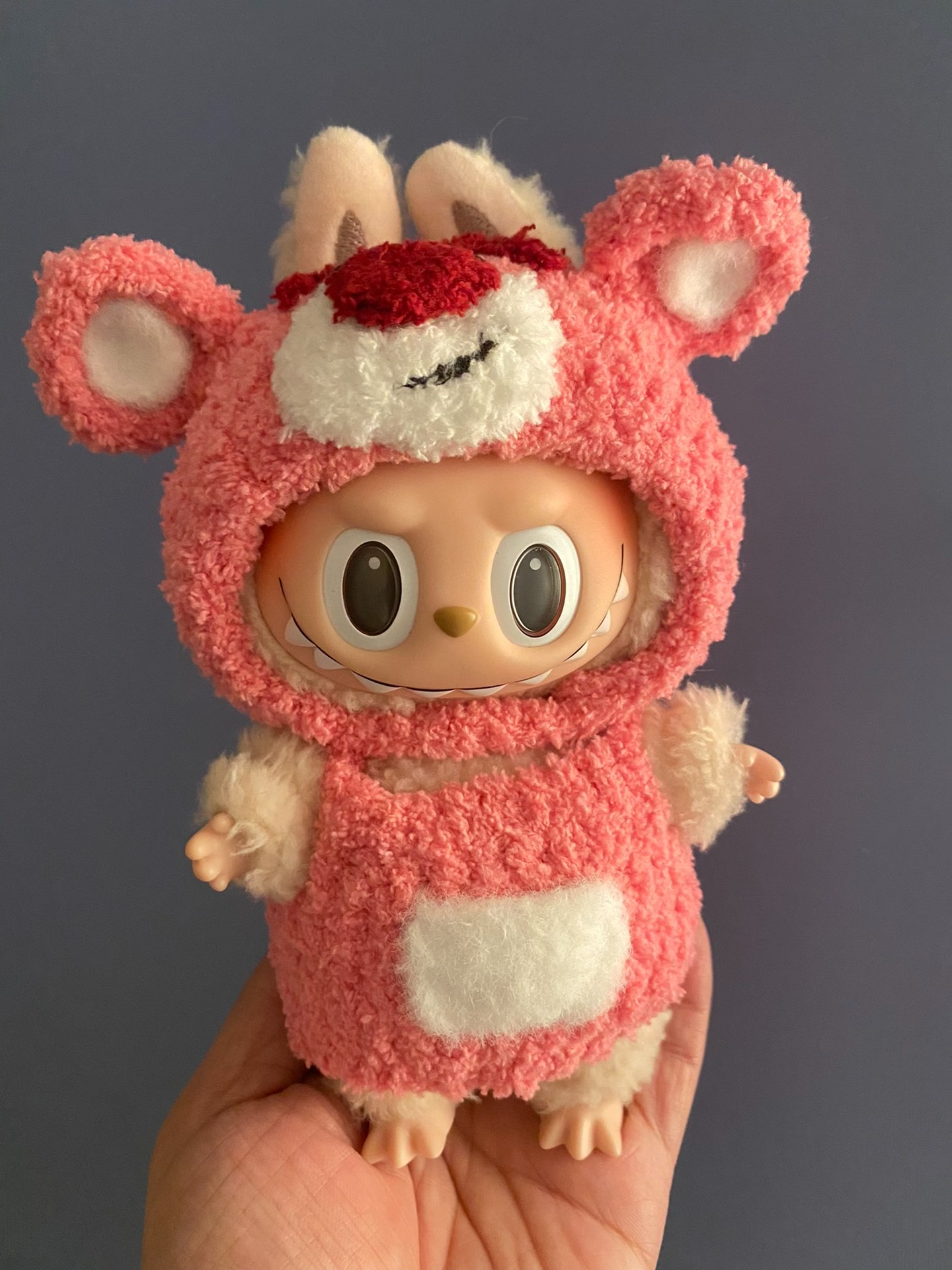 Charming Labubu Teddy Bear Outfit – Plush Pink & White Costume for POP MART Collectibles - Image 1