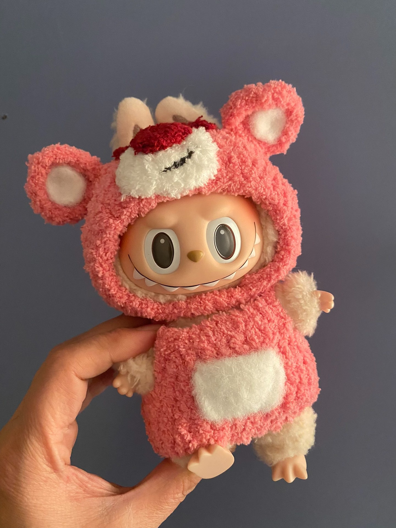 Charming Labubu Teddy Bear Outfit – Plush Pink & White Costume for POP MART Collectibles - Image 2