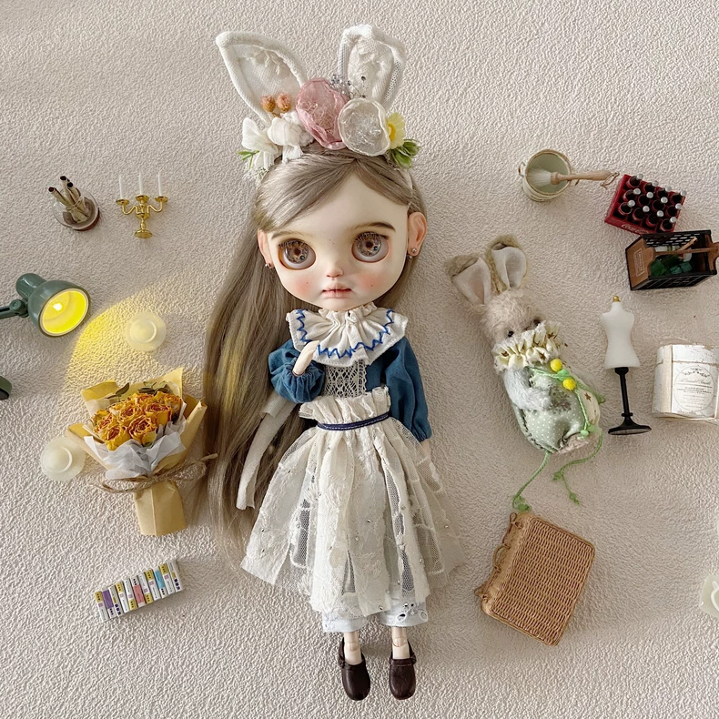 Vintage Charm Blythe Doll Clothes: Pastel Floral Lace 3-Piece Set - Premium Collector Outfit - Image 2