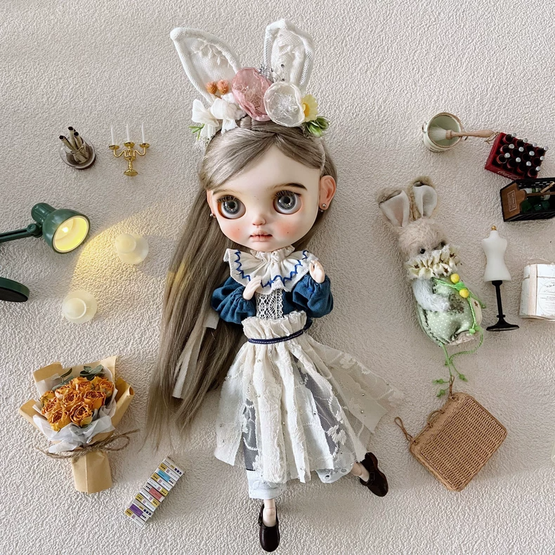 Vintage Charm Blythe Doll Clothes: Pastel Floral Lace 3-Piece Set - Premium Collector Outfit - Image 3