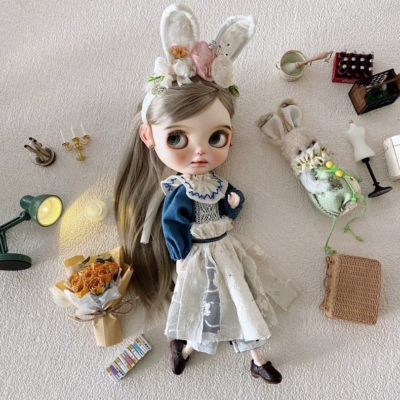 Vintage Charm Blythe Doll Clothes: Pastel Floral Lace 3-Piece Set - Premium Collector Outfit - Image 4