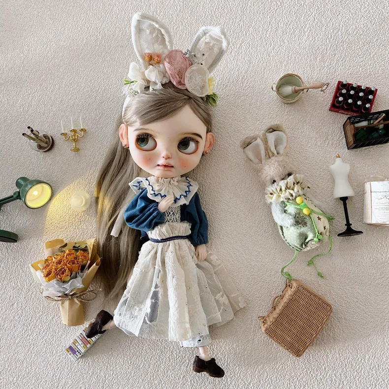 Vintage Charm Blythe Doll Clothes: Pastel Floral Lace 3-Piece Set - Premium Collector Outfit - Image 8
