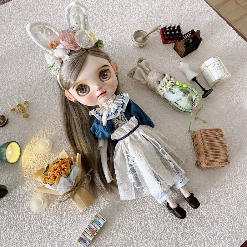 Vintage Charm Blythe Doll Clothes: Pastel Floral Lace 3-Piece Set - Premium Collector Outfit - Image 9