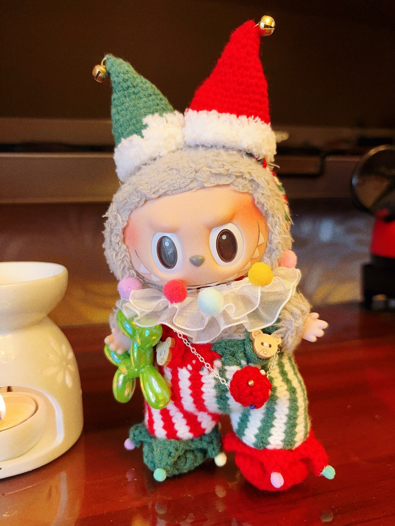 Whimsical Clown Labubu Doll Outfit: Vibrant Stripes, Festive Pom-Poms & Premium Craftsmanship - Image 1