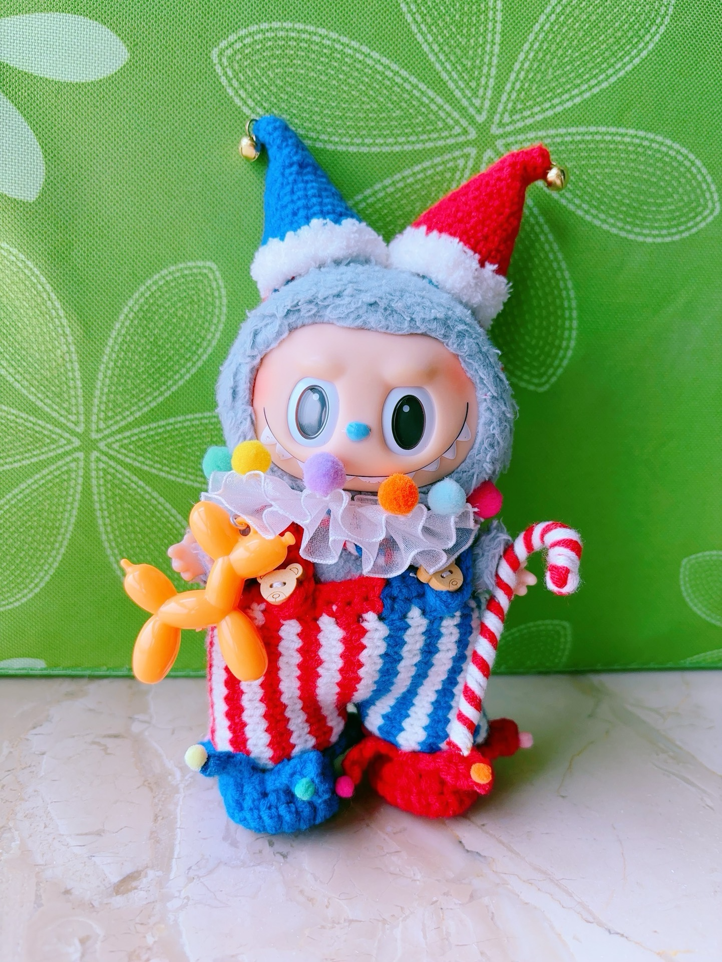 Whimsical Clown Labubu Doll Outfit: Vibrant Stripes, Festive Pom-Poms & Premium Craftsmanship - Image 2