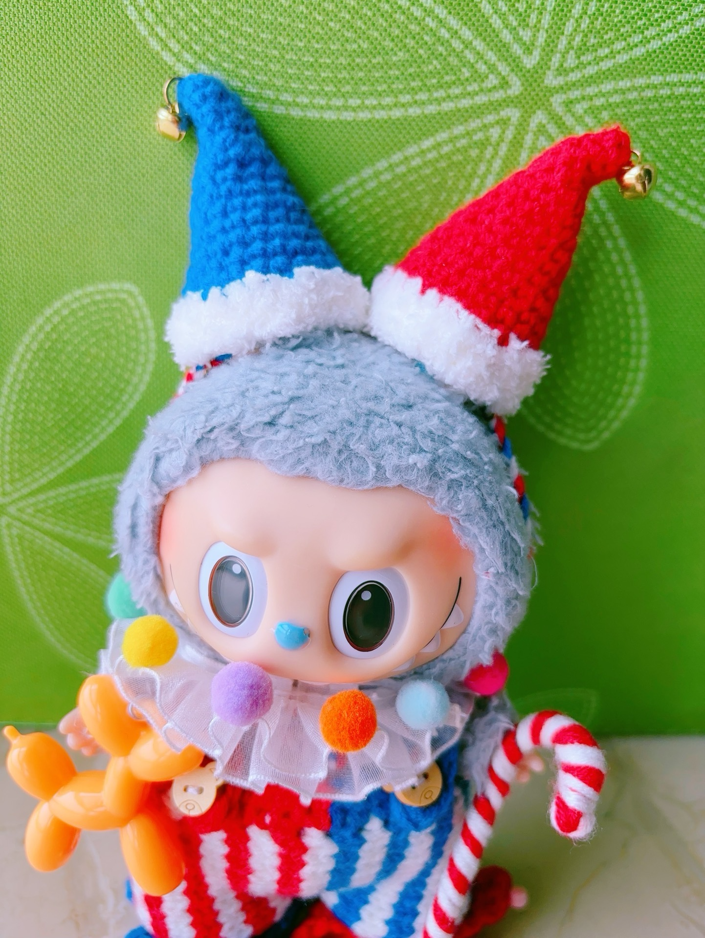 Whimsical Clown Labubu Doll Outfit: Vibrant Stripes, Festive Pom-Poms & Premium Craftsmanship - Image 3