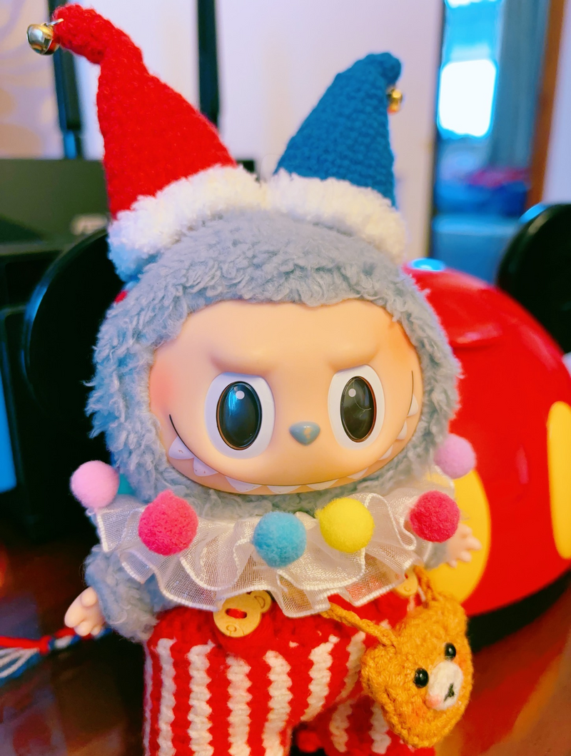 Whimsical Clown Labubu Doll Outfit: Vibrant Stripes, Festive Pom-Poms & Premium Craftsmanship - Image 5