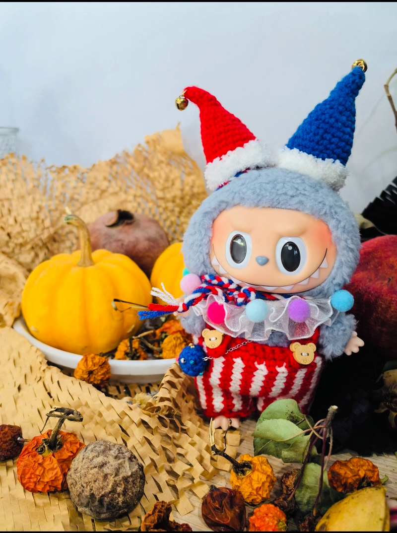 Whimsical Clown Labubu Doll Outfit: Vibrant Stripes, Festive Pom-Poms & Premium Craftsmanship - Image 7