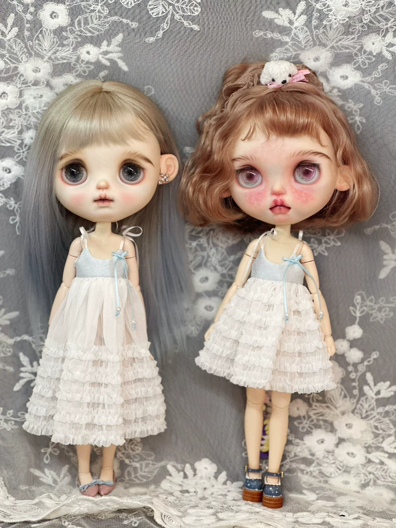 Exquisite Blythe Doll Dress: Pastel Blue Tiered Ruffles with Bow Detail - Image 2