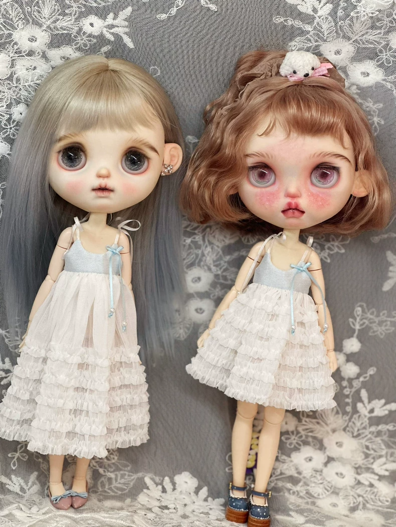 Exquisite Blythe Doll Dress: Pastel Blue Tiered Ruffles with Bow Detail - Image 3