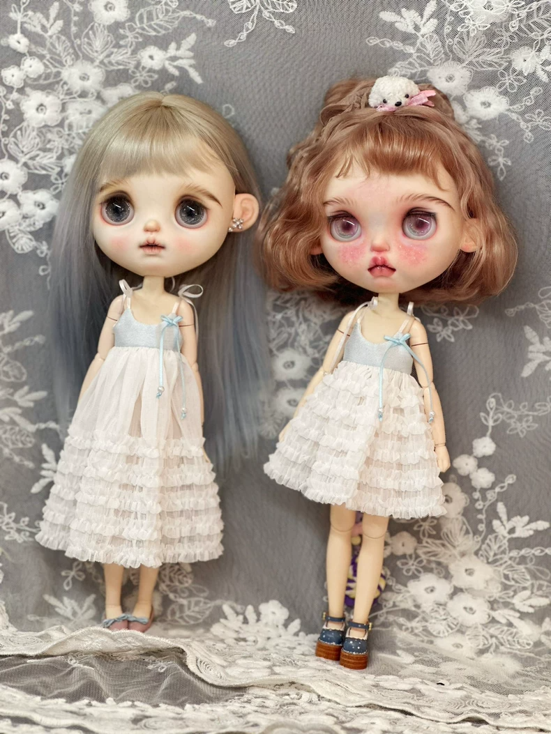 Exquisite Blythe Doll Dress: Pastel Blue Tiered Ruffles with Bow Detail - Image 4