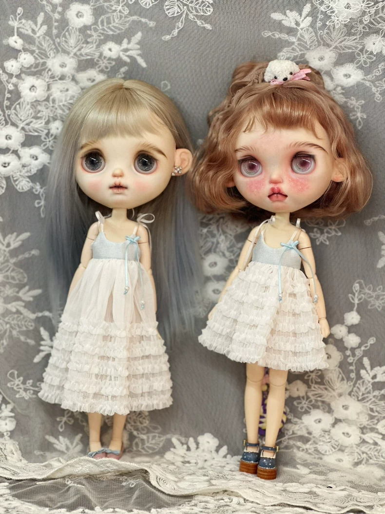 Exquisite Blythe Doll Dress: Pastel Blue Tiered Ruffles with Bow Detail - Image 5
