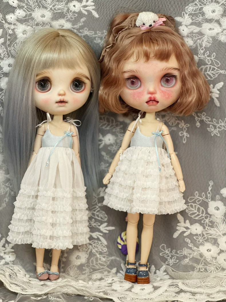 Exquisite Blythe Doll Dress: Pastel Blue Tiered Ruffles with Bow Detail - Image 6