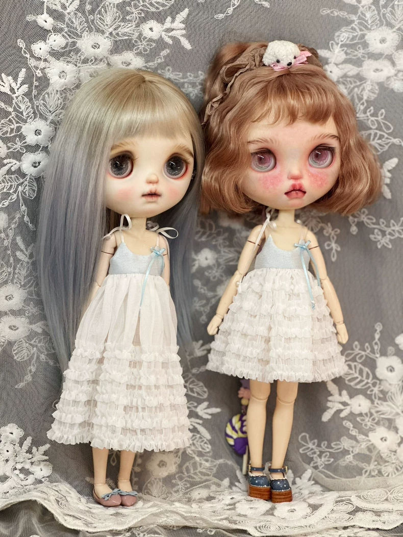 Exquisite Blythe Doll Dress: Pastel Blue Tiered Ruffles with Bow Detail - Image 8