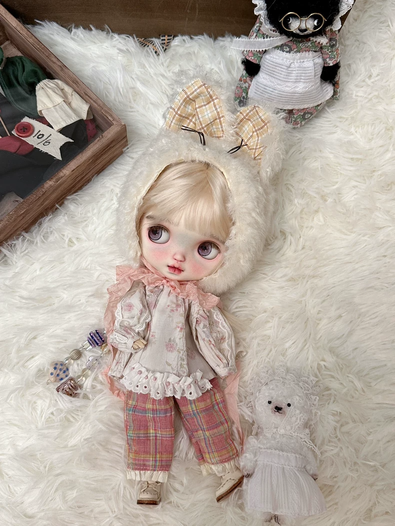 Whimsical Pastoral Blythe Doll Outfit – Vintage Lace & Bunny Ears - Image 5