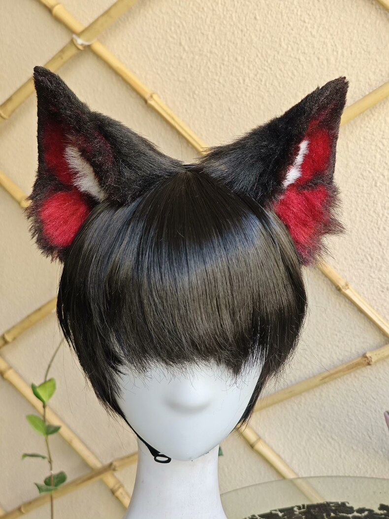 Handmade Black & Red Plush Dog Ears Hair Clip - Image 3