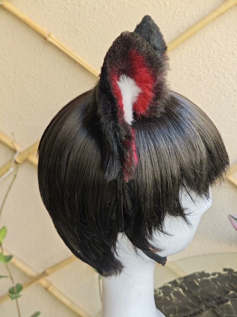 Handmade Black & Red Plush Dog Ears Hair Clip - Image 4