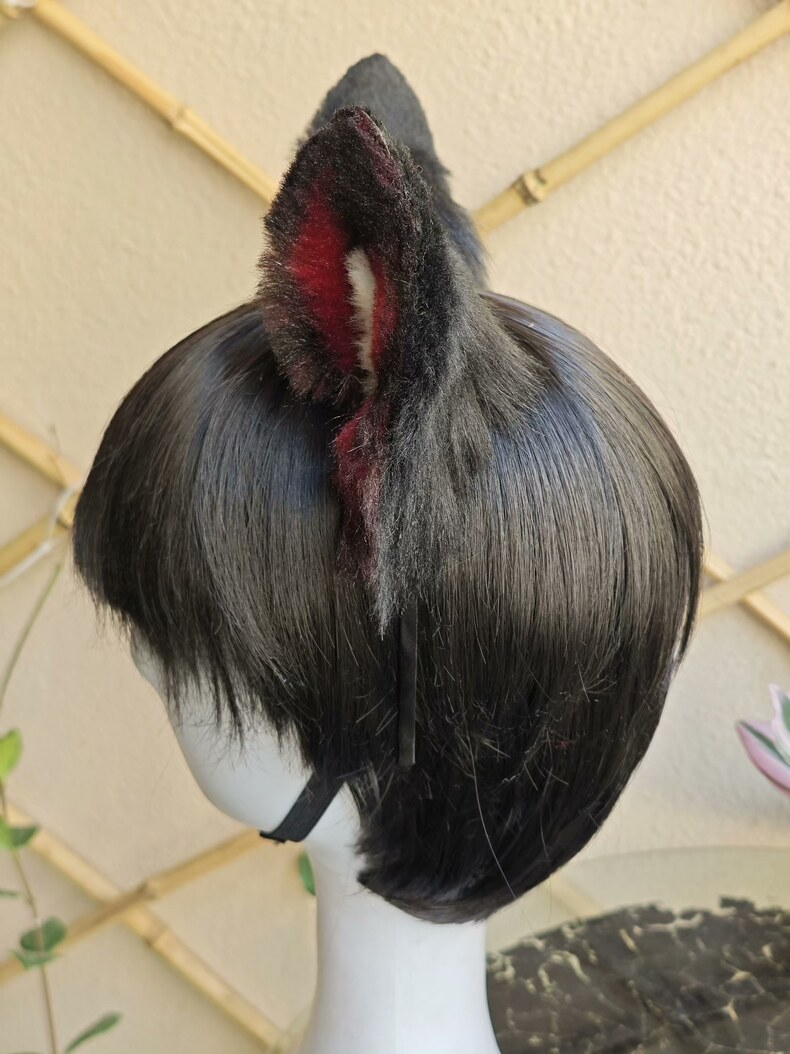 Handmade Black & Red Plush Dog Ears Hair Clip - Image 5