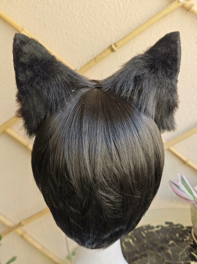 Handmade Black & Red Plush Dog Ears Hair Clip - Image 6