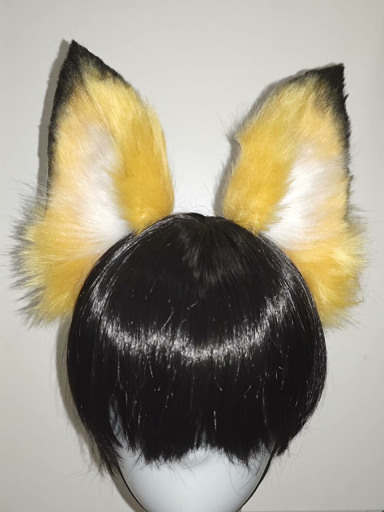 Chic Fox Ears Clip - Black & Yellow Faux Fur, Fluffy & Stylish - Image 1