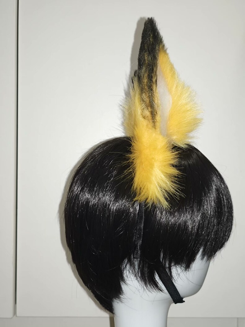 Chic Fox Ears Clip - Black & Yellow Faux Fur, Fluffy & Stylish - Image 2