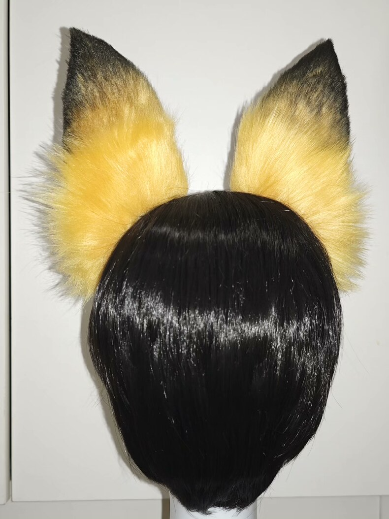 Chic Fox Ears Clip - Black & Yellow Faux Fur, Fluffy & Stylish - Image 3