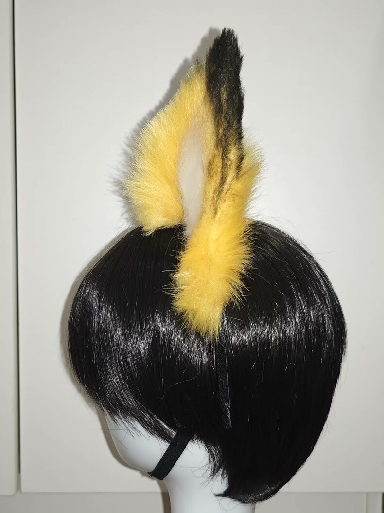 Chic Fox Ears Clip - Black & Yellow Faux Fur, Fluffy & Stylish - Image 4