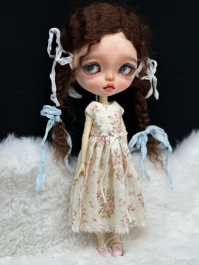 Elegant Floral Blythe Doll Dress – Pastel A-Line Outfit with Lace Trim for ob24 Dolls - Image 3