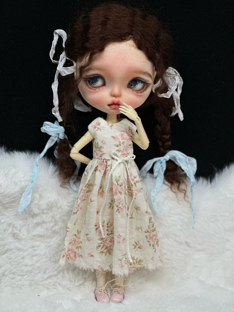 Elegant Floral Blythe Doll Dress – Pastel A-Line Outfit with Lace Trim for ob24 Dolls - Image 4