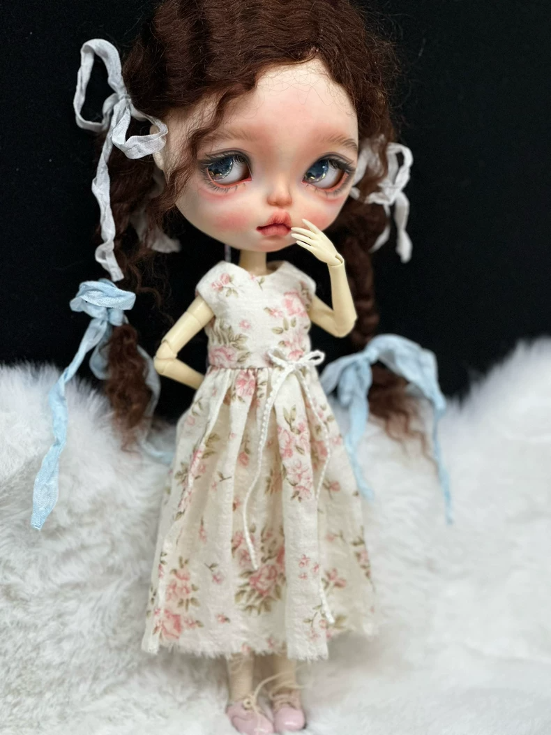 Elegant Floral Blythe Doll Dress – Pastel A-Line Outfit with Lace Trim for ob24 Dolls - Image 5