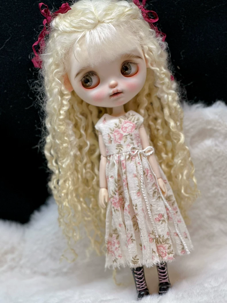 Elegant Floral Blythe Doll Dress – Pastel A-Line Outfit with Lace Trim for ob24 Dolls - Image 7