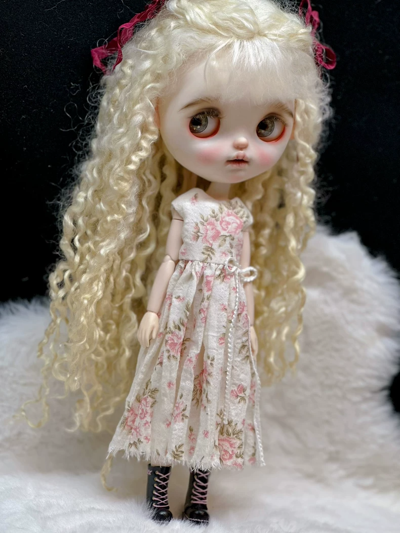 Elegant Floral Blythe Doll Dress – Pastel A-Line Outfit with Lace Trim for ob24 Dolls - Image 8