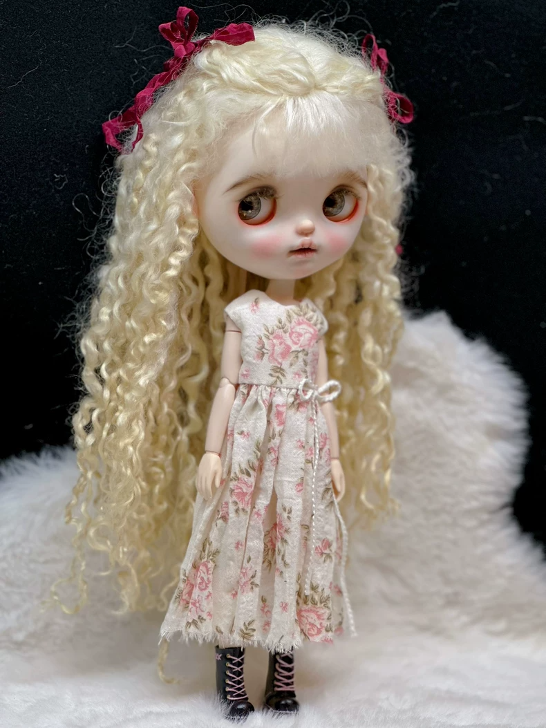 Elegant Floral Blythe Doll Dress – Pastel A-Line Outfit with Lace Trim for ob24 Dolls - Image 9
