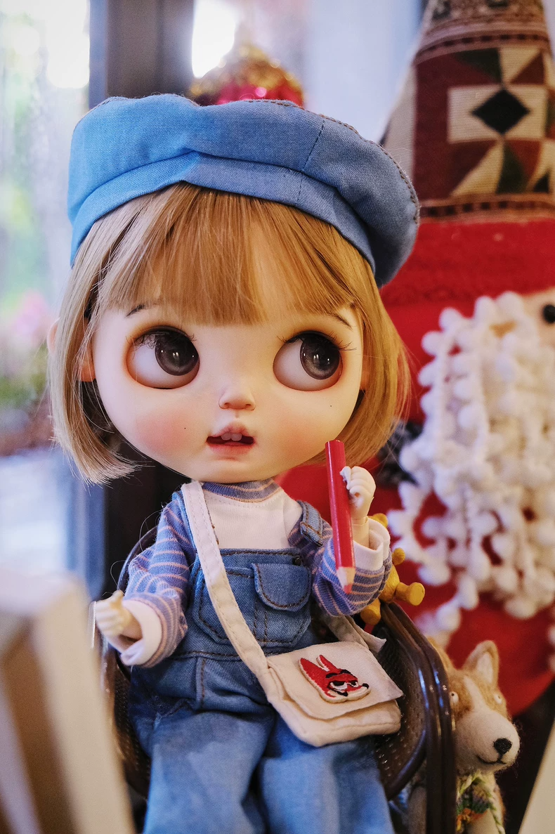 BLYTHE Denim Overalls & Striped Top Set – Artistic, Durable, and Expressive Fashion for Doll Collectors - Image 2