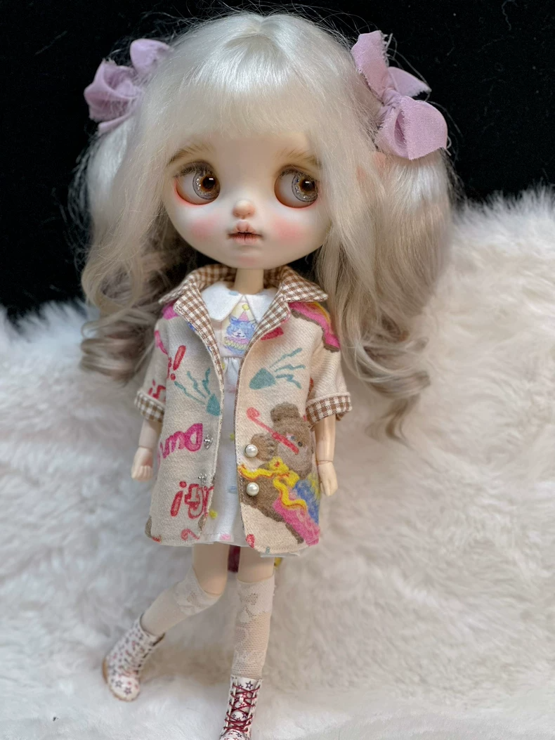 Charming Blythe Doll Outfit - Milk Tea Jacket with Whimsical Designs for OB22 OB24 OB26, Perfect for Collectors & Play - Image 5