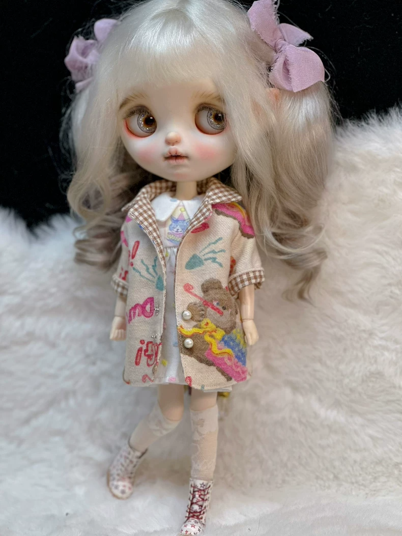 Charming Blythe Doll Outfit - Milk Tea Jacket with Whimsical Designs for OB22 OB24 OB26, Perfect for Collectors & Play - Image 6