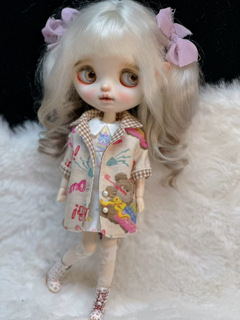 Charming Blythe Doll Outfit - Milk Tea Jacket with Whimsical Designs for OB22 OB24 OB26, Perfect for Collectors & Play - Image 7