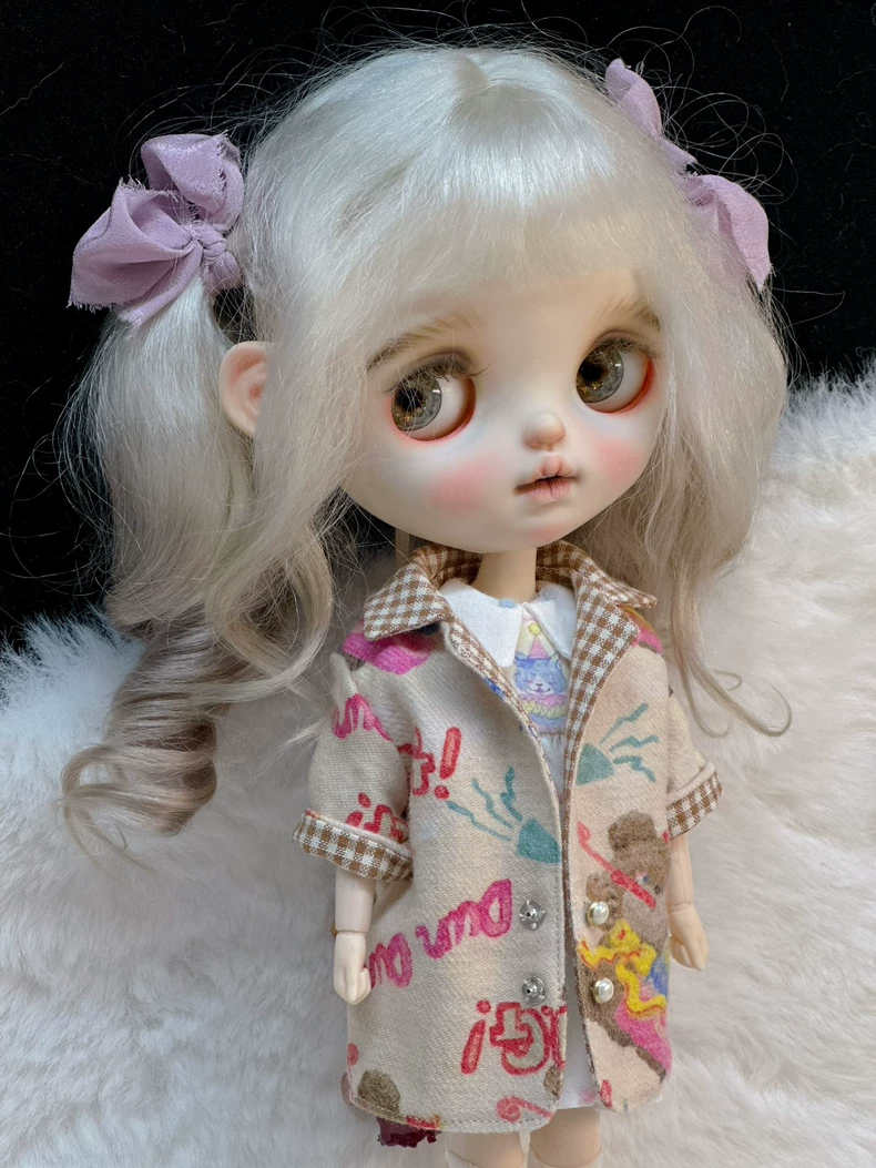 Charming Blythe Doll Outfit - Milk Tea Jacket with Whimsical Designs for OB22 OB24 OB26, Perfect for Collectors & Play - Image 8