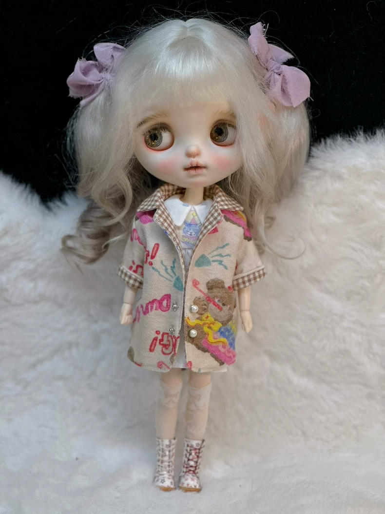 Charming Blythe Doll Outfit - Milk Tea Jacket with Whimsical Designs for OB22 OB24 OB26, Perfect for Collectors & Play - Image 9